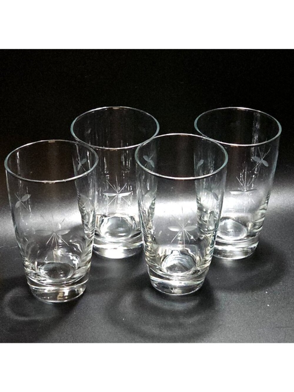 4 Libbey Starglow Highball Glasses 5.5” cut glass starlight stars MCM 12oz - Picture 2 of 6